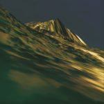 An image showcasing a close-up view of a large, turbulent ocean wave. The sunlight reflects off the curve of the water, highlighting green and gold tones with an A.P. ASTRA cross in the