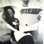Andy Warhol reading Heinz Zolpers Palazzo. showing heinz zolper on the backside